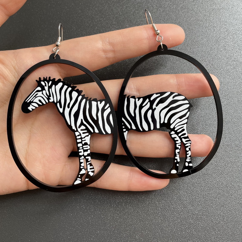 Stylish Acrylic Dangle Earrings - Round Asymmetric Black Drop Earrings for Cat, Zebra, Snail, Swallow, Whale, and Dog - Exaggerated Jewelry - Image 5