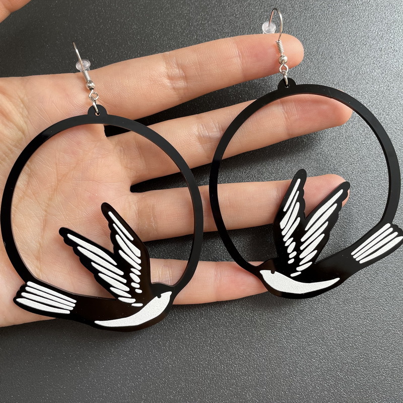 Stylish Acrylic Dangle Earrings - Round Asymmetric Black Drop Earrings for Cat, Zebra, Snail, Swallow, Whale, and Dog - Exaggerated Jewelry - Image 7