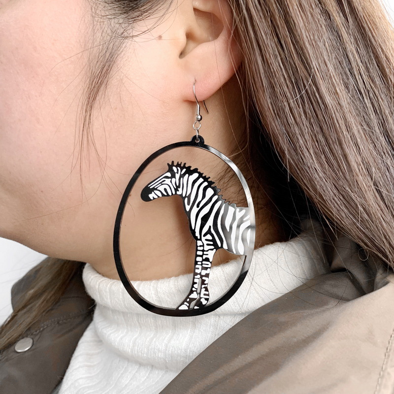 Stylish Acrylic Dangle Earrings - Round Asymmetric Black Drop Earrings for Cat, Zebra, Snail, Swallow, Whale, and Dog - Exaggerated Jewelry - Image 12