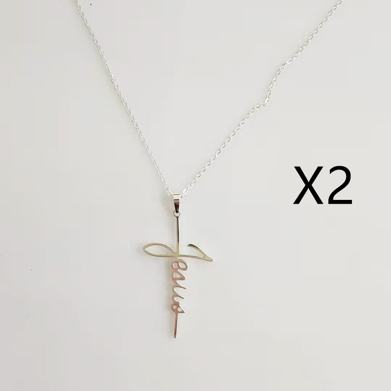 Jesus Cross English Letter Faith Necklace - Stylish Clavicle Chain - Image 2