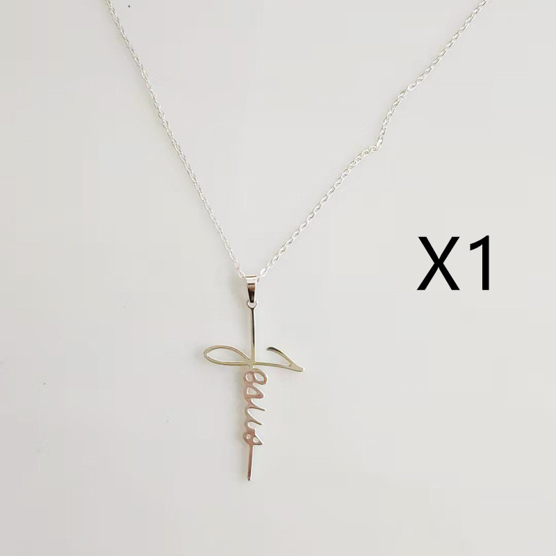 Jesus Cross English Letter Faith Necklace - Stylish Clavicle Chain - Image 3