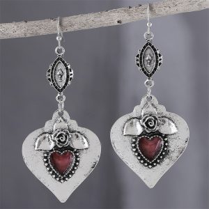 Elegant Vintage Rose Heart-Shaped Pendant Earrings for Women – Stunning Jewelry