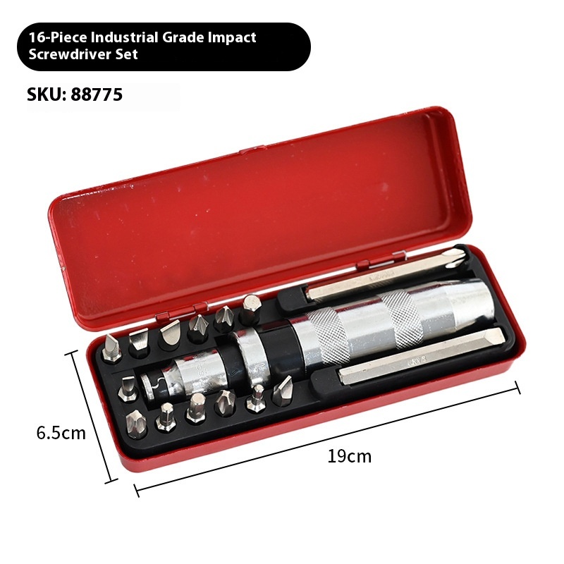 14-Piece Impact Screwdriver Head Set for Machine Repair - Chrome Vanadium Steel Tools in Iron Box - Image 12