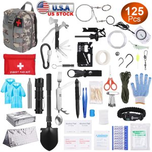 125 In 1 Survival Kit - Essential Professional Gear & First Aid Supplies for Tactical Hiking, Camping, Hunting, and Emergency Situations - Weekend Shipping Not Available