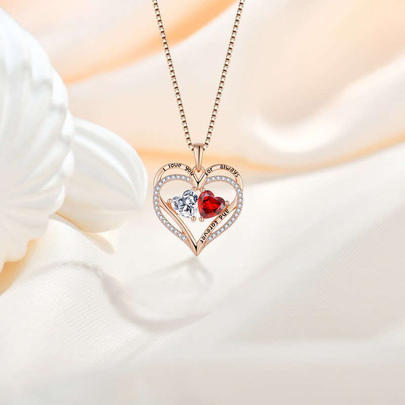 S925 Silver Double Heart Necklace with Rhinestones - Fashionable Valentine's Day Gift - Image 3