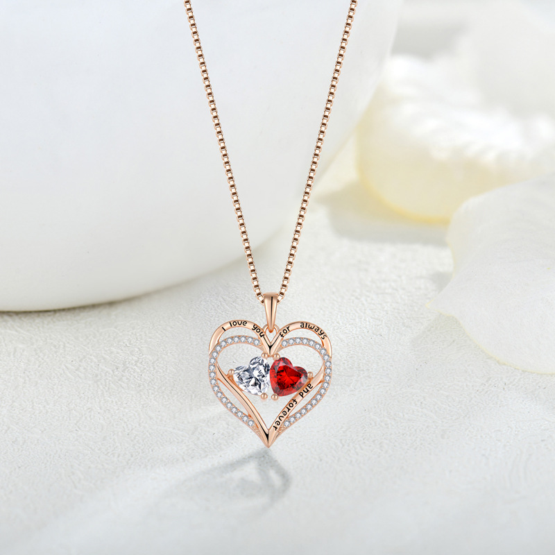 S925 Silver Double Heart Necklace with Rhinestones - Fashionable Valentine's Day Gift - Image 4
