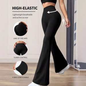 Solid Color High Waist Yoga Bootcut Trousers for Women - Casual Comfort