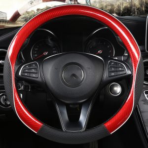 Premium Carbon Fiber Texture Round Car Steering Wheel Cover - Enhance Grip and Style