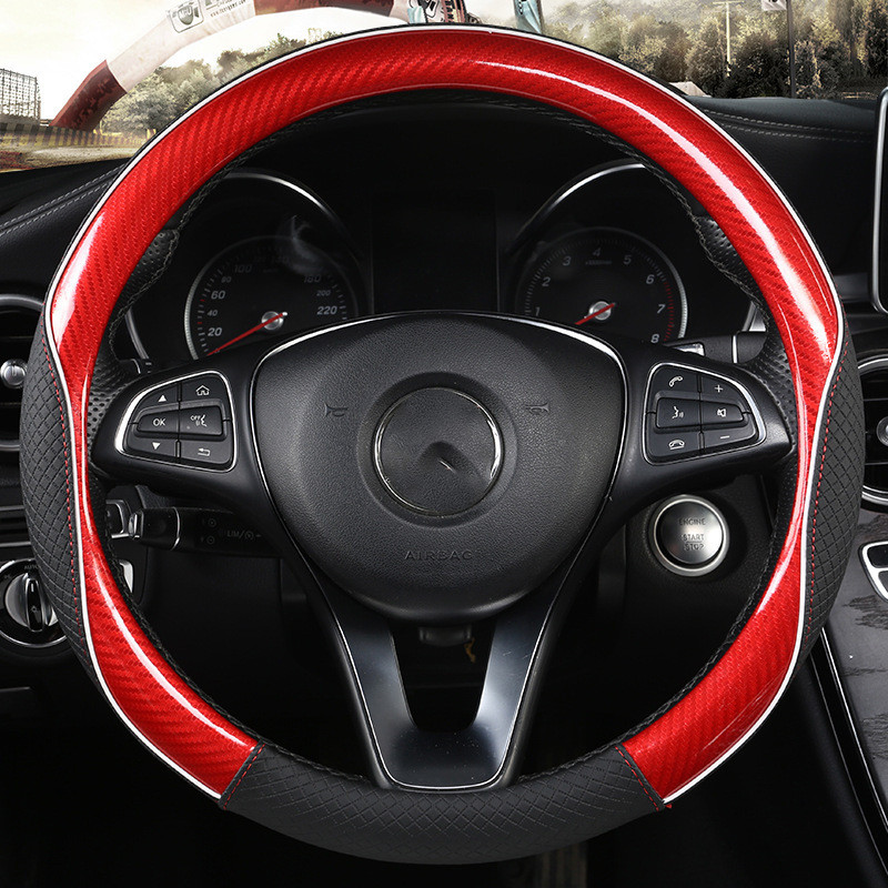 Premium Carbon Fiber Texture Round Car Steering Wheel Cover - Enhance Grip and Style
