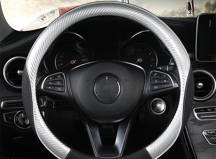 Premium Carbon Fiber Texture Round Car Steering Wheel Cover - Enhance Grip and Style - Image 6