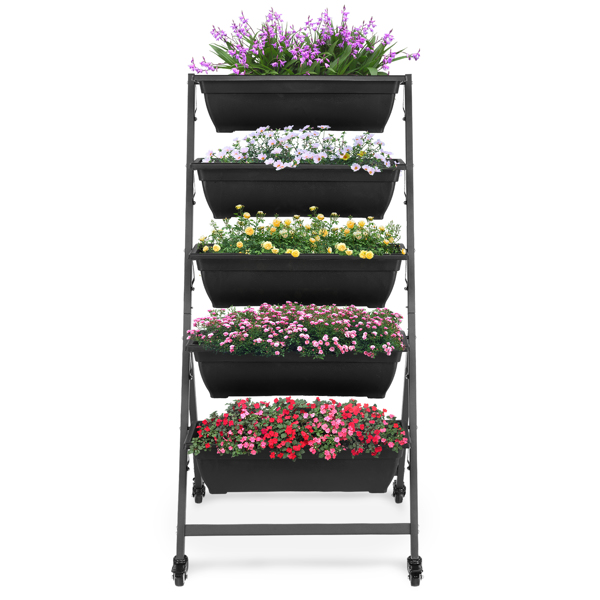 5-Layer Black PE Planter Pot with Wheels - 65x60x130cm for Easy Mobility - Image 15