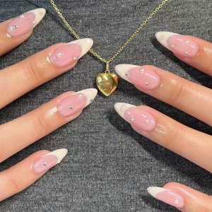 French Water Drop Manicure with Rhinestones for Stunning Nails