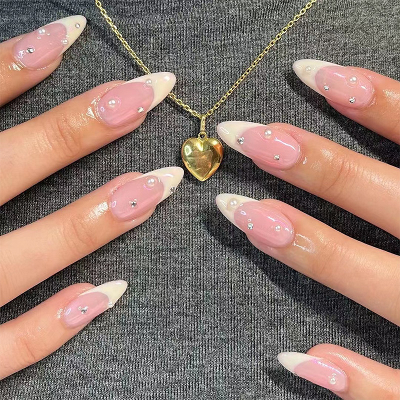 French Water Drop Manicure with Rhinestones for Stunning Nails