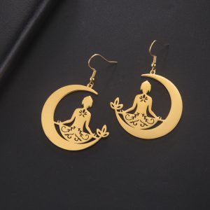 Stainless Steel Yoga Moon Earrings for Meditation and Mindfulness