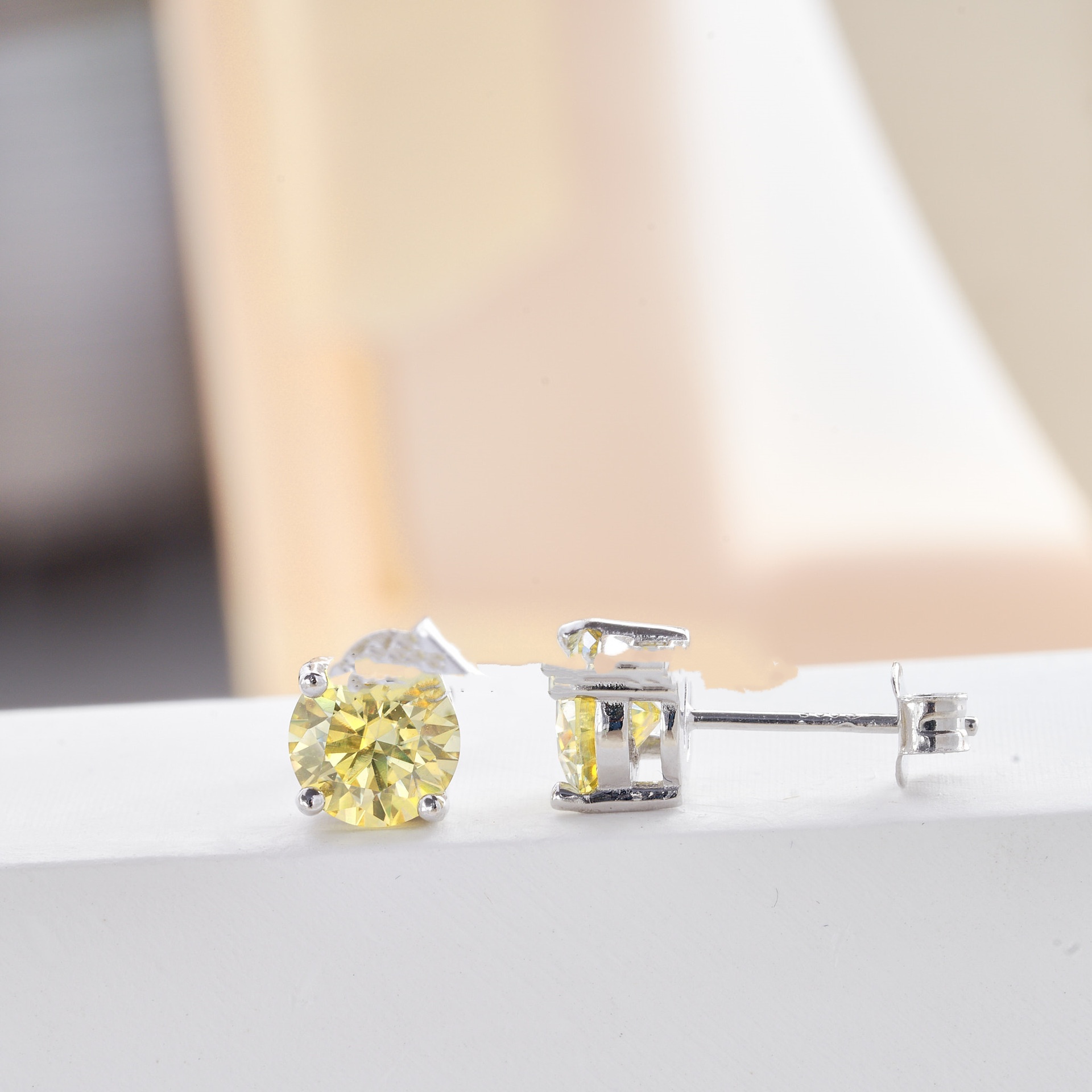1CTX2 Lemon Yellow Moissanite Stud Earrings - Elegant and Radiant Jewelry