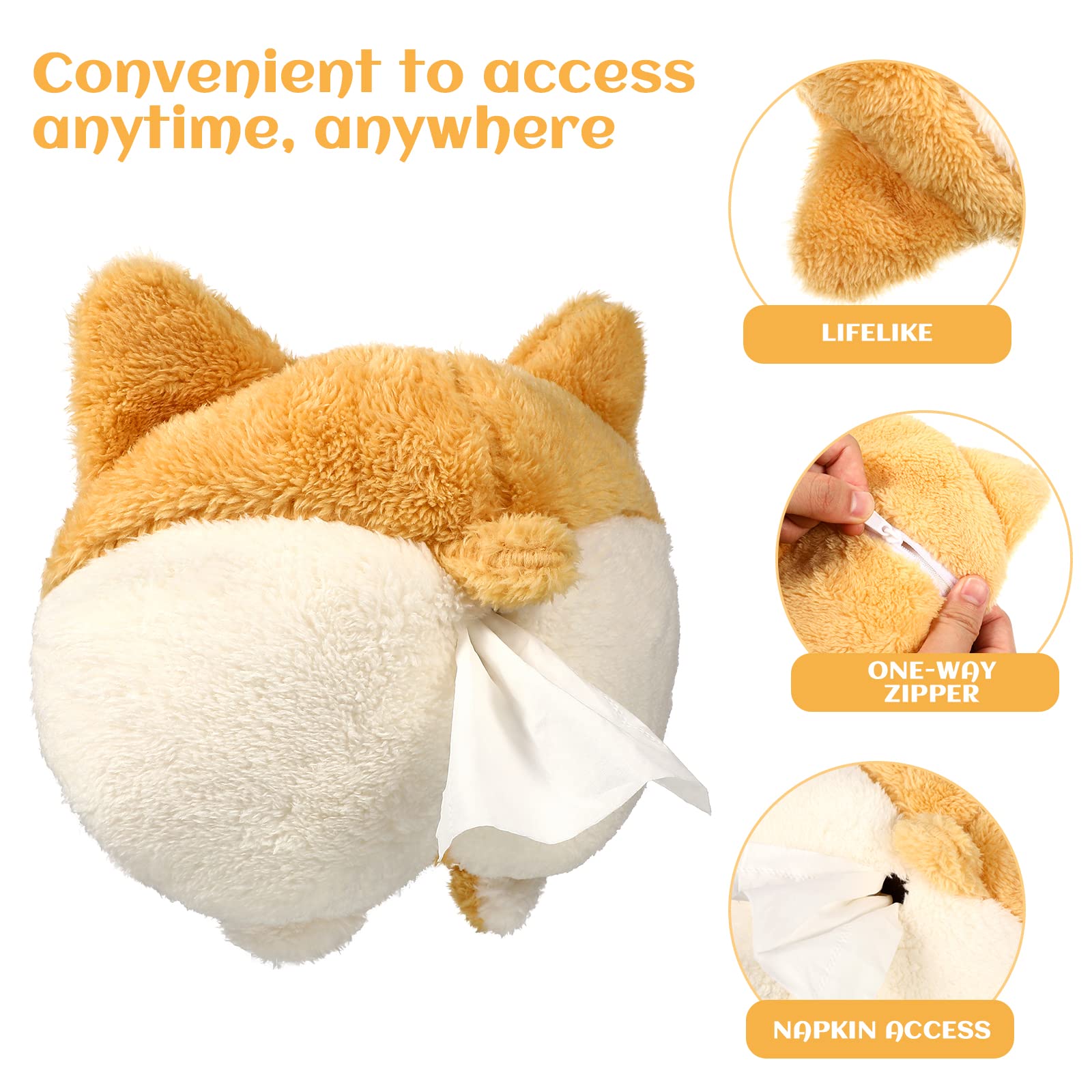 Soft Adorable Corgi Butt Tissue Box Cover - Creative Storage Pouch for Car & Home - Image 12