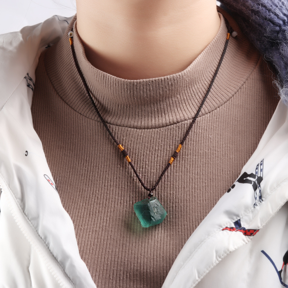 Natural Quartz Stone Necklace with Fluorite Pendant - Gemstone Clarity - Image 5