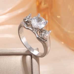 Copper Diamond-studded Kitten Ball Ring - Eco-Friendly Jewelry Option