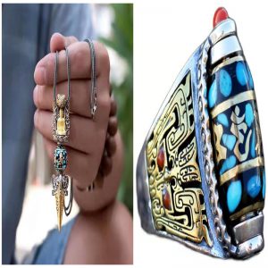 Men's and Women's Six-Word Mantra Rotating Turquoise Beads Vajra Necklace - Unique Spiritual Jewelry