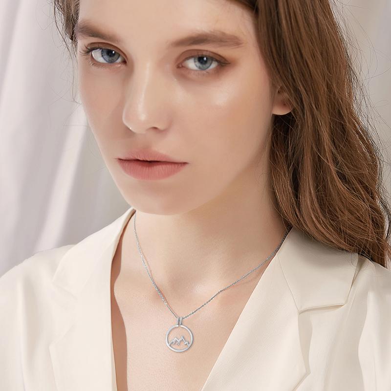 925 Sterling Silver Mountain Ring Holder Pendant Necklace - Round Shape Design - Image 4