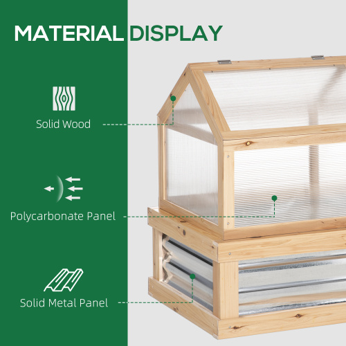 Outsunny Wooden Raised Garden Bed with Polycarbonate Greenhouse, 48 X 24 X 32, Flower Planter Cold Frame Protection, Natural