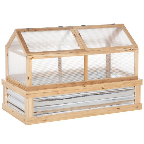 Outsunny Wooden Raised Garden Bed with Polycarbonate Greenhouse, 48 X 24 X 32, Flower Planter Cold Frame Protection, Natural - Image 4