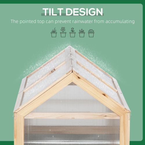 Outsunny Wooden Raised Garden Bed with Polycarbonate Greenhouse, 48 X 24 X 32, Flower Planter Cold Frame Protection, Natural - Image 5