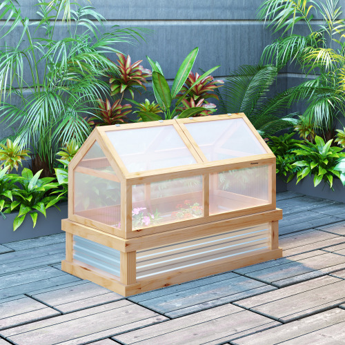 Outsunny Wooden Raised Garden Bed with Polycarbonate Greenhouse, 48 X 24 X 32, Flower Planter Cold Frame Protection, Natural - Image 6