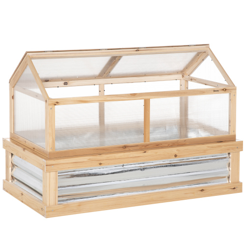 Outsunny Wooden Raised Garden Bed with Polycarbonate Greenhouse, 48 X 24 X 32, Flower Planter Cold Frame Protection, Natural - Image 8