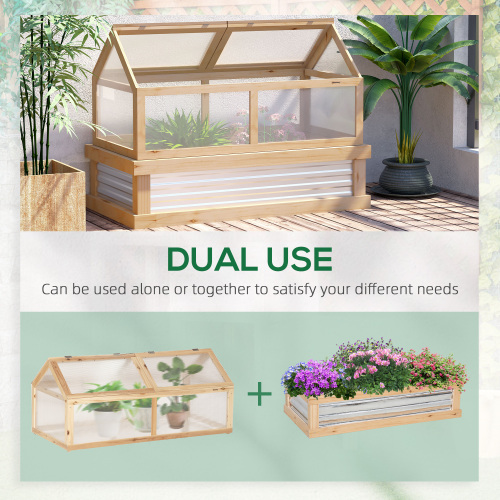 Outsunny Wooden Raised Garden Bed with Polycarbonate Greenhouse, 48 X 24 X 32, Flower Planter Cold Frame Protection, Natural - Image 9