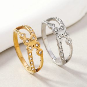 Elegant Stainless Steel Hollow Cut Couple Ring Design for Lasting Love