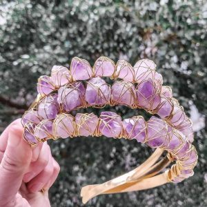 Elegant Amethyst Crown with Natural Crystal Quartz Gemstone for Weddings