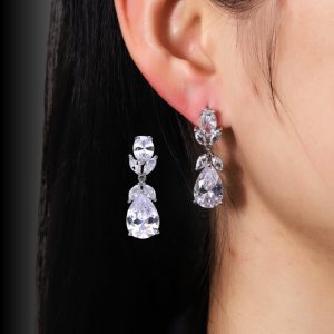 Water Drop Copper Earrings Featuring Zircon Stones - Elegant Niche Design
