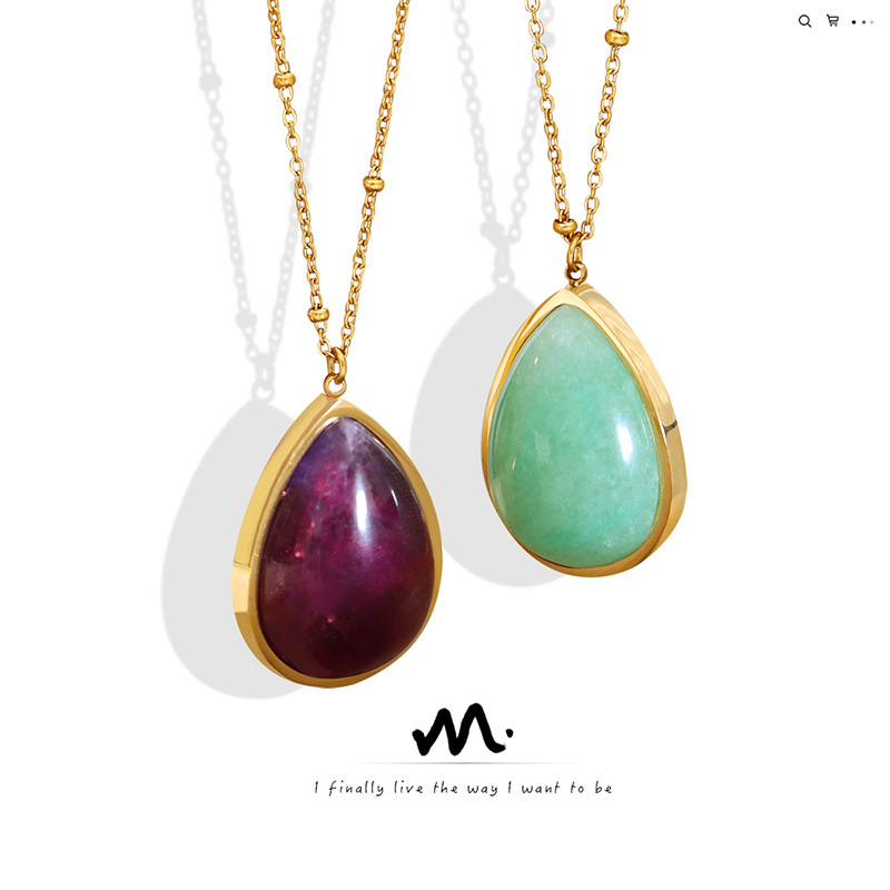 Customized Natural Raw Gemstone Clavicle Chain with Drop-Shaped Oval Pendant Necklace - Image 3