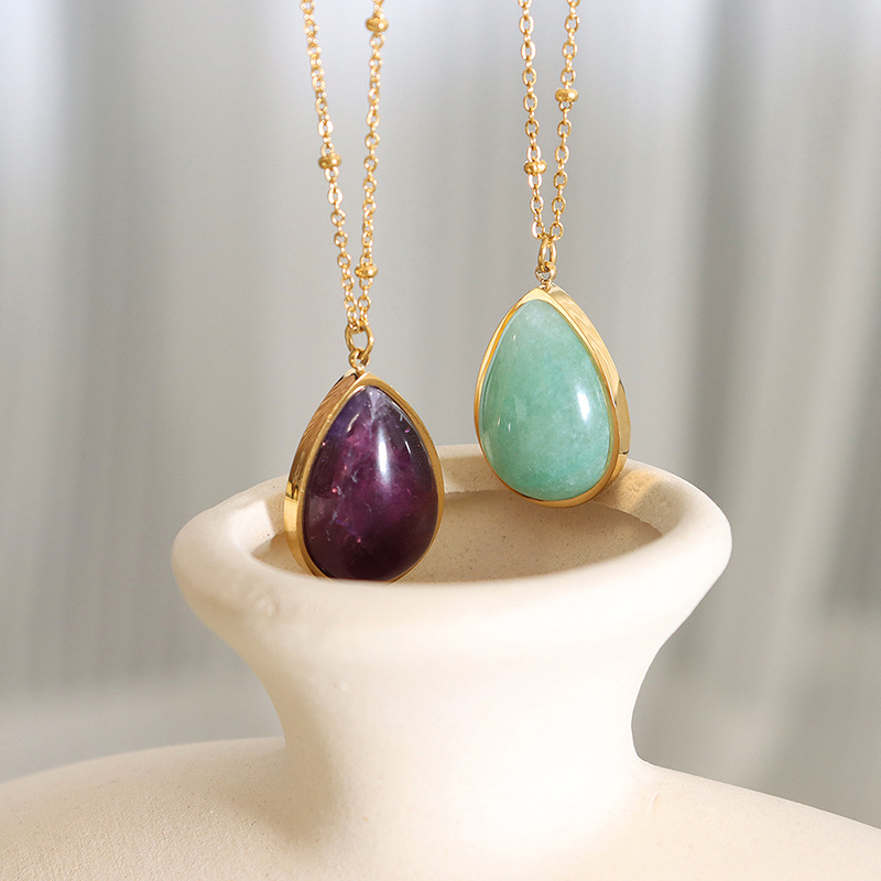 Customized Natural Raw Gemstone Clavicle Chain with Drop-Shaped Oval Pendant Necklace - Image 4