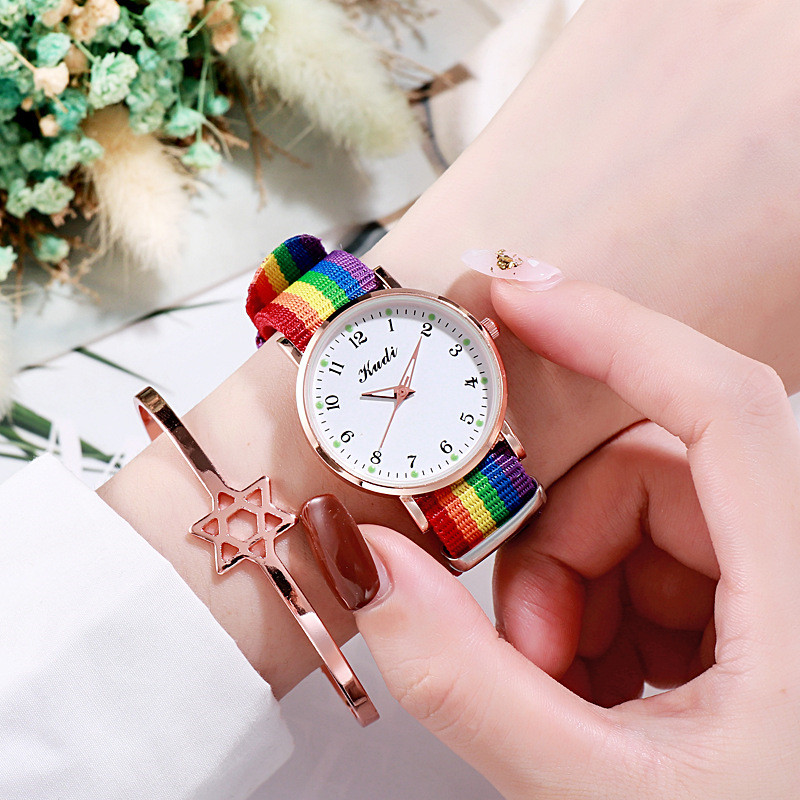 Luminous Starry Sky Watch for Women - Casual Rainbow Canvas Design - Image 9