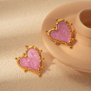 Charming Purple Love Stainless Steel Retro Fashion Ear Studs - Beautiful Jewelry Earrings for Women