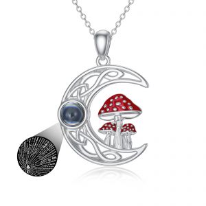 100 Languages "I Love You" Projection Stone Mushroom Moon Necklace in Sterling Silver