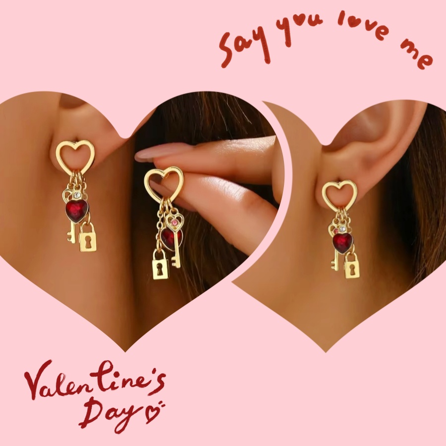 Luxury Valentine's Day Gift: Diamond Lock-Shaped Love Earrings with Rhinestone Accents for Women