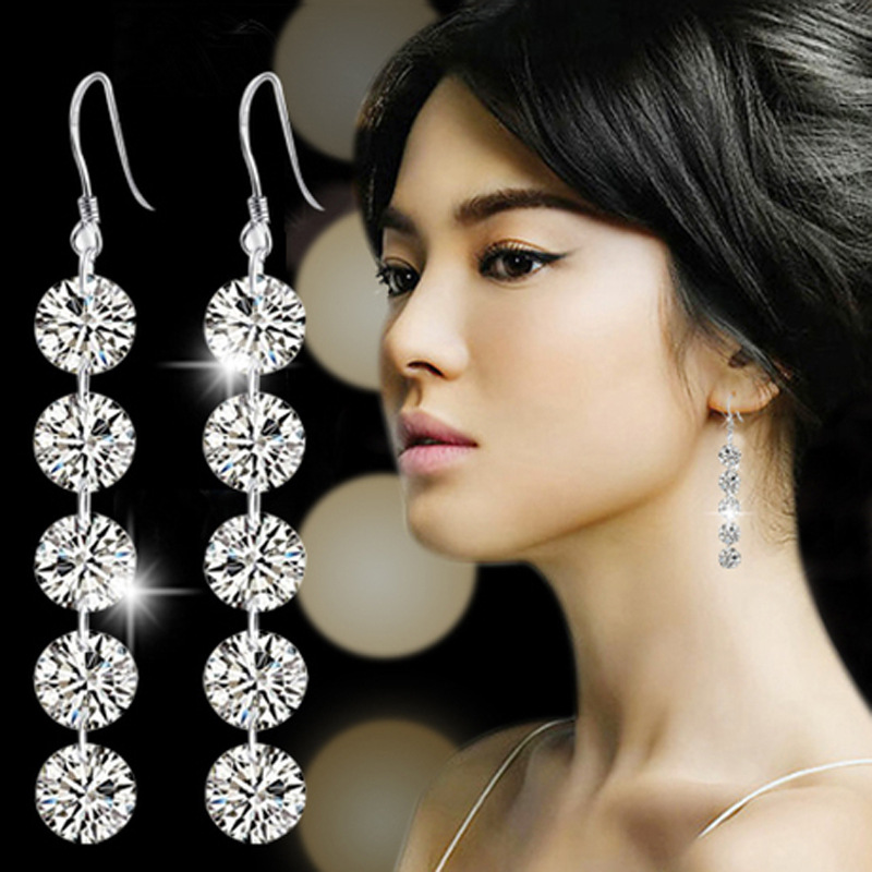 Five-Piece Diamond Long-Lasting Tassel Earrings for Stylish Elegance