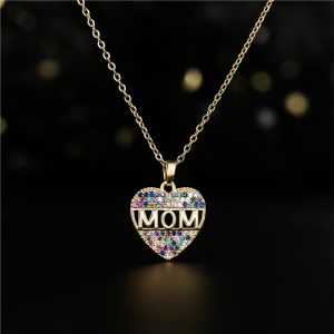 Mothers Day Gift Peach Heart MOM Pendant Necklace in Copper - Perfect for Mom