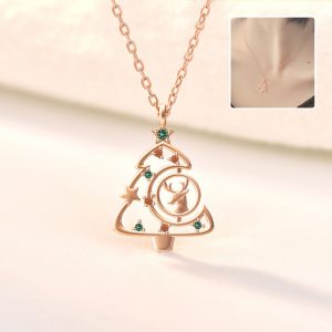 S925 Elk Christmas Tree Necklace - Fashionable Zircon Clavicle Chain Jewelry for Women