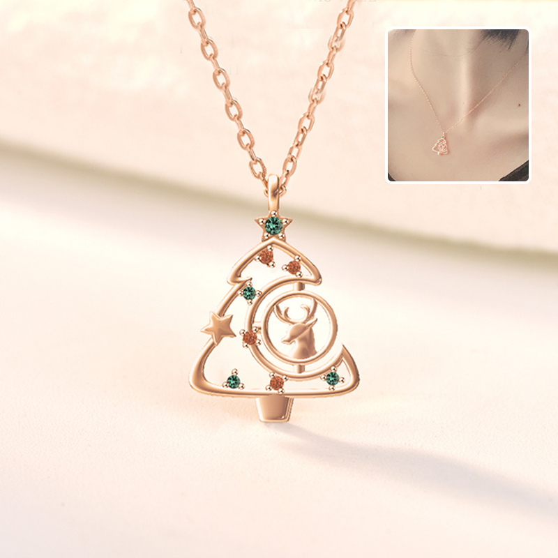 S925 Elk Christmas Tree Necklace - Fashionable Zircon Clavicle Chain Jewelry for Women
