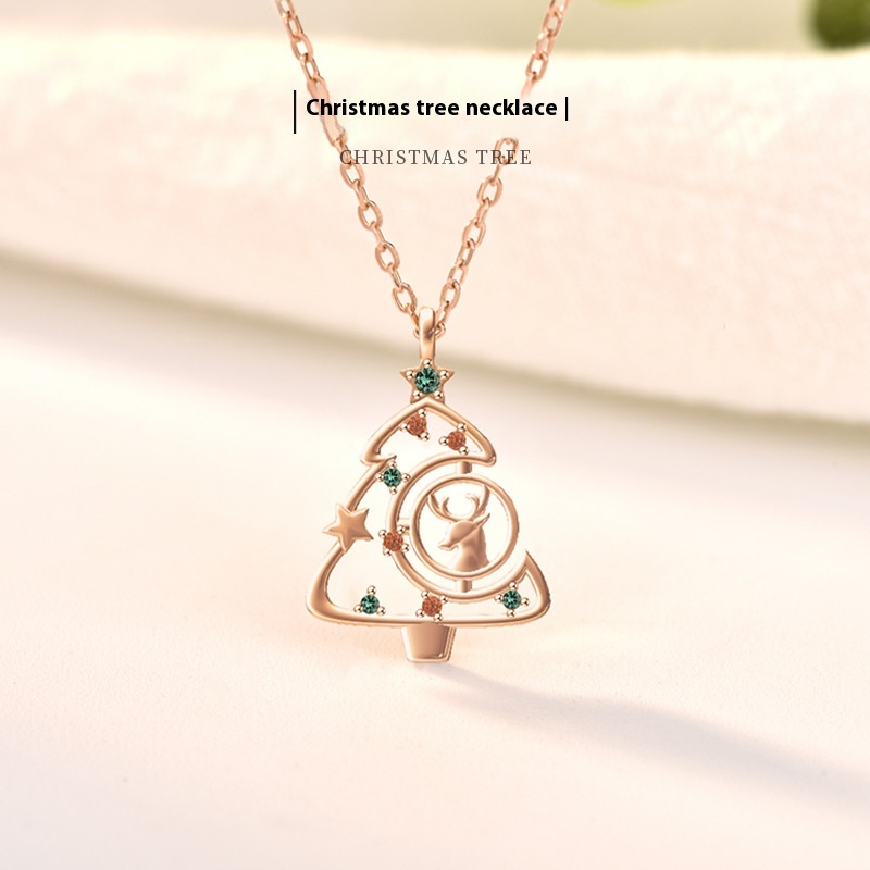 S925 Elk Christmas Tree Necklace - Fashionable Zircon Clavicle Chain Jewelry for Women - Image 5