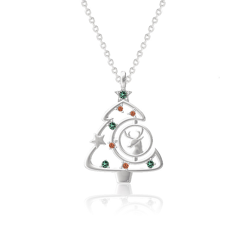 S925 Elk Christmas Tree Necklace - Fashionable Zircon Clavicle Chain Jewelry for Women - Image 7