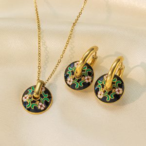 Stainless Steel Necklace and Earrings Set - Elegant Women's Jewelry Suit