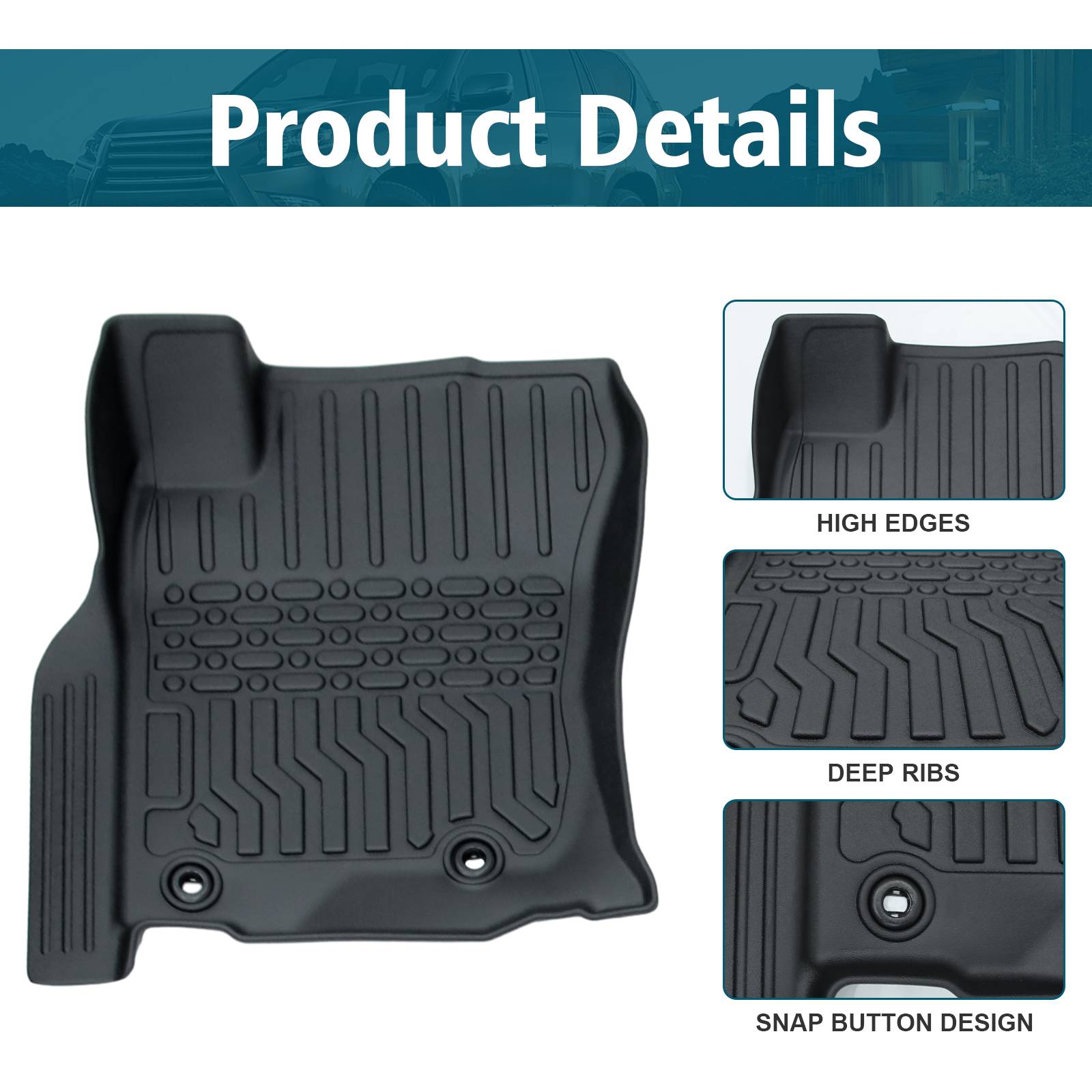 All-Weather Black TPE Rubber Car Floor Mats for 14-22 Lexus GX460 & 14-23 4Runner - Image 2