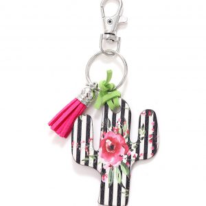 Leopard Flower Wooden Cactus Keychain - Unique and Stylish Accessory