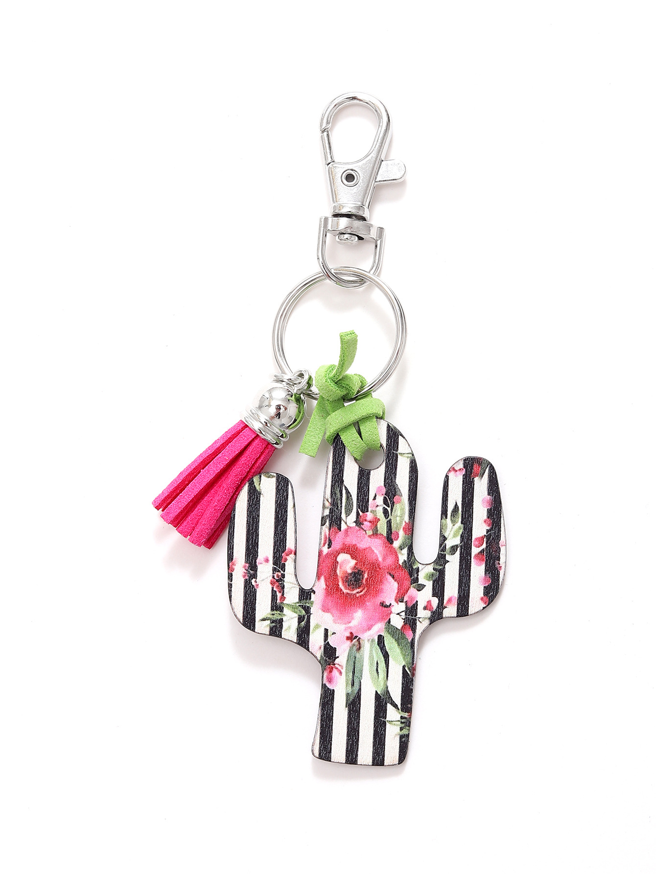 Leopard Flower Wooden Cactus Keychain - Unique and Stylish Accessory