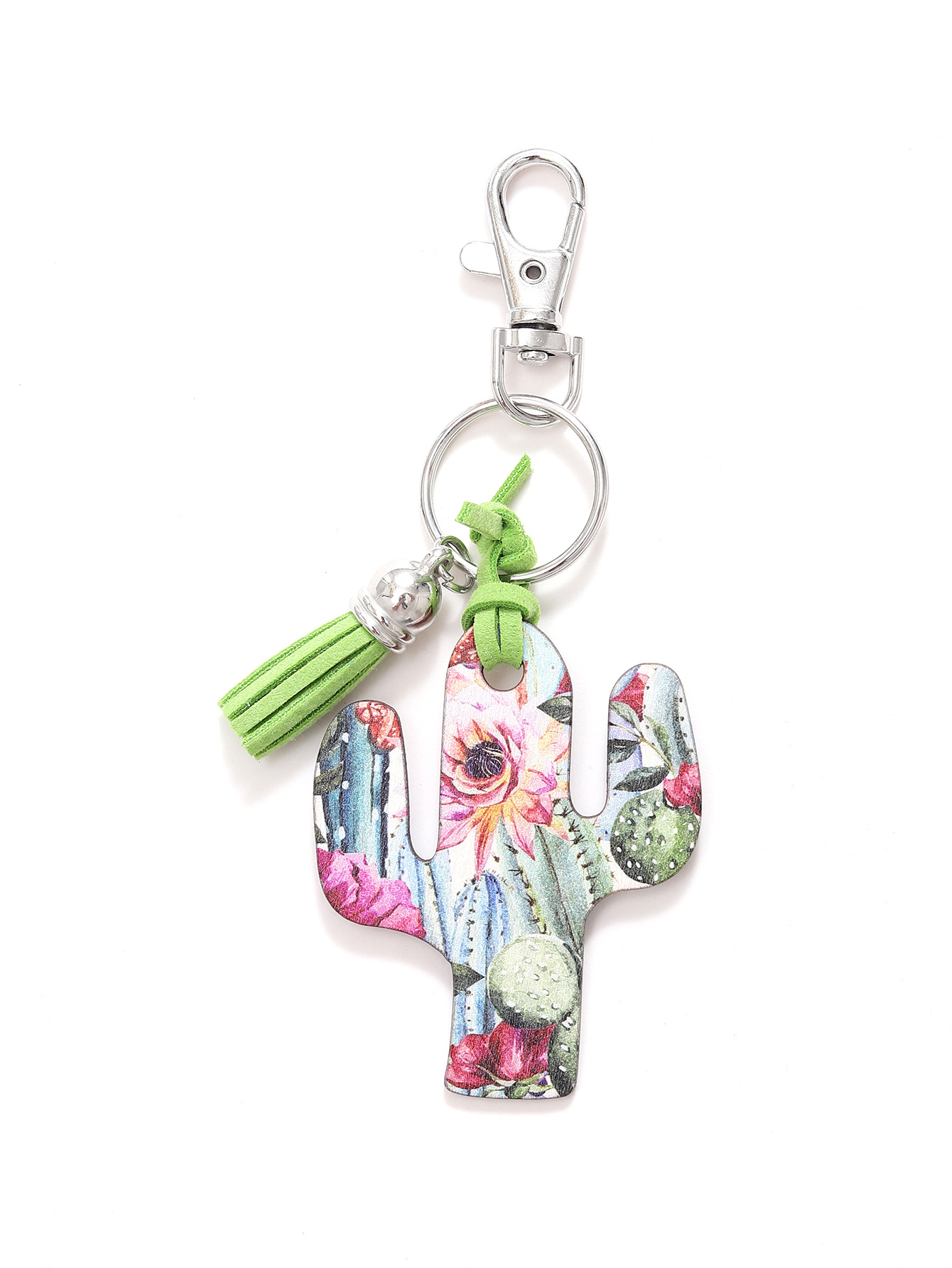 Leopard Flower Wooden Cactus Keychain - Unique and Stylish Accessory - Image 2
